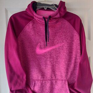 Nike Therma Fit Pullover Fleece Lined Hoodie Women's Large Red Pouch Thumb Hole